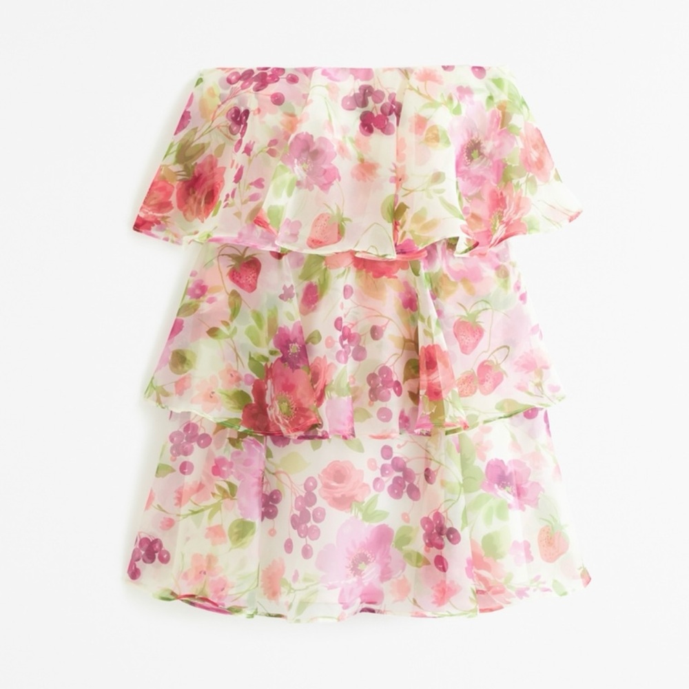 Abercrombie & Fitch Organza Tiered Strapless Mini Dress